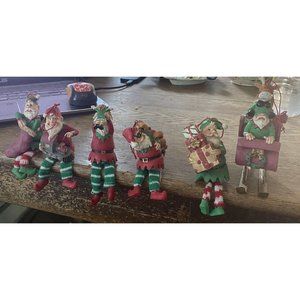 WMG Santa Elves Shelf Sitters Ornaments Green Red Resin 2006